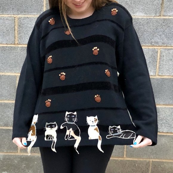 Fun Crazy Cat Lady Tack Sweater - Victoria Harbour - Size‎ W XL - Picture 2 of 5
